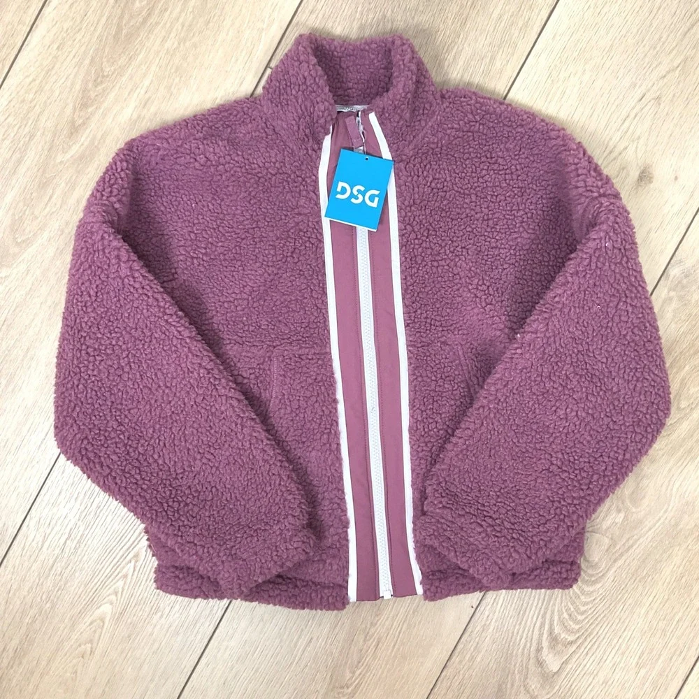 DSG Girls Cozy Fleece Full Zip Jacket Rose Coffee Color‎ Block Size M (10-12)